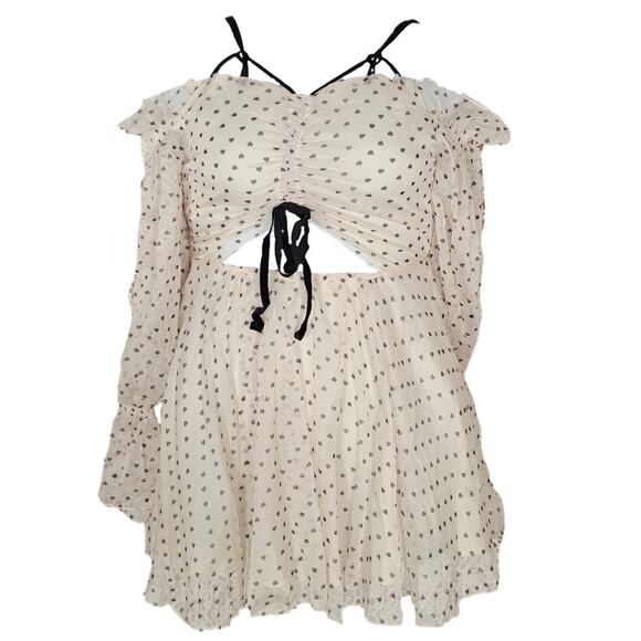 NWT Miss Ord Cream heart print off the shoulder fit and flair dress size large - Picture 1 of 12